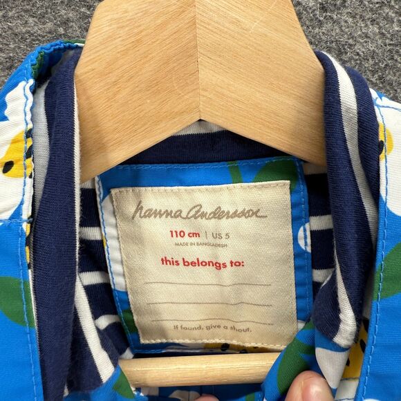 Hanna Andersson Jacket Girls S Small Blue Floral Full Zip Lined Hoodee Pockets - Picture 3 of 5